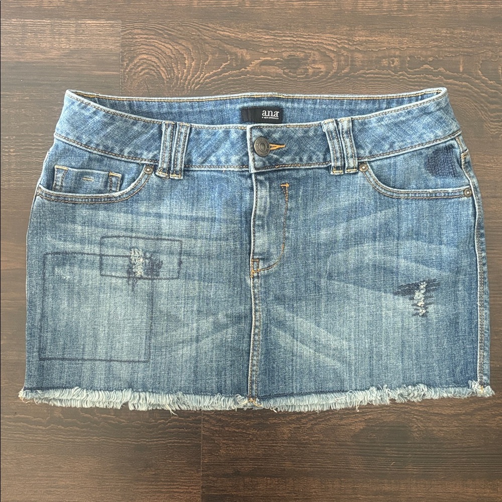 a.n.a Blue Denim Skirt with Frayed Detail